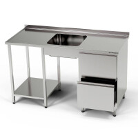 Masă inox cu chiuvetă cu 1 vas și bloc cu 2 sertare 160x60x85 cm | FORGAST