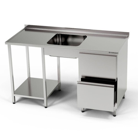 Masă inox cu chiuvetă cu 1 vas și bloc cu 2 sertare 240x60x85 cm | FORGAST