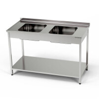 Masă inox cu chiuvetă cu 2 căzi și raft 160x70x85 cm | FORGAST