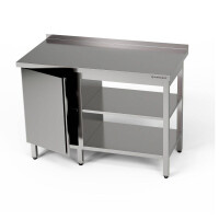 Masă de lucru din oțel inoxidabil cu dulap și două rafturi 220x70x85 cm | FORGAST