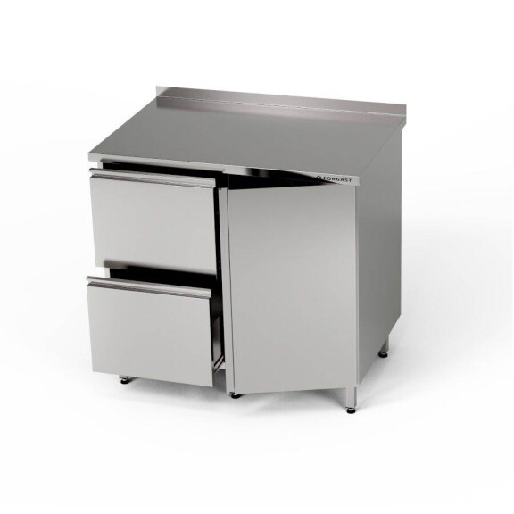 Masă de lucru din oțel inoxidabil cu dulap și bloc de sertare 100x60x85 cm | FORGAST