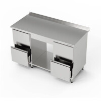 Masă de lucru din oțel inoxidabil cu raft și 2 blocuri de 2 sertare 250x70x85 cm | FORGAST