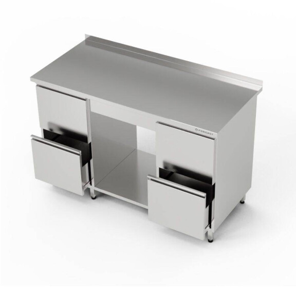 Masă de lucru din oțel inoxidabil cu raft și 2 blocuri de 2 sertare 270x60x85 cm | FORGAST