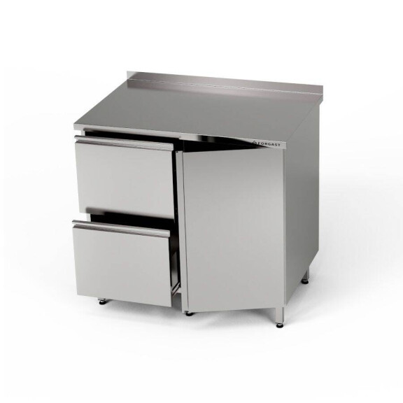 Masă de lucru din oțel inoxidabil cu dulap și bloc de sertare 80x70x85 cm | FORGAST