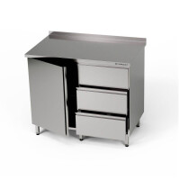 Masă de lucru din oțel inoxidabil cu dulap și bloc cu 3 sertare 100x70x85 cm | FORGAST