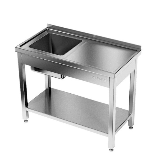 Masă inox cu chiuvetă cu 1 vas și raft 120x60x85 cm | FORGAST