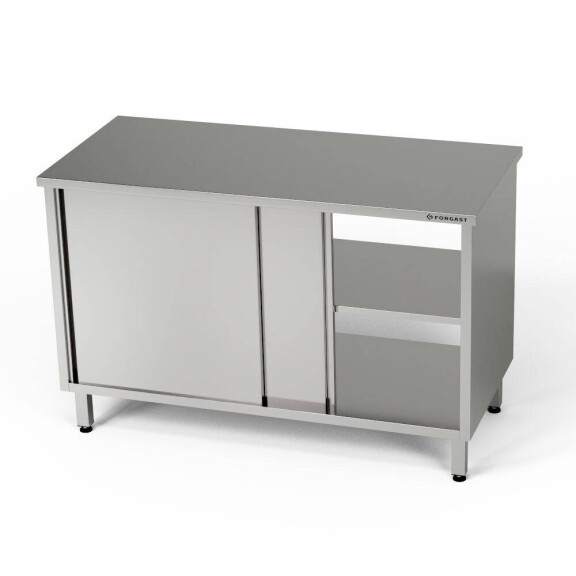 Masă de lucru pasantă din oțel inoxidabil cu dulap 110x60x85 cm | FORGAST