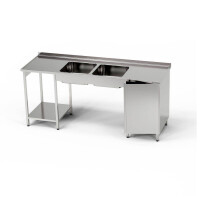 Masă inox cu chiuvetă cu 2 vase și dulap 250x70x85 cm | FORGAST