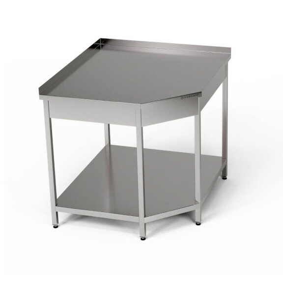 Masă de lucru de colț din oțel inoxidabil cu raft 86,8x70x85 cm | FORGAST