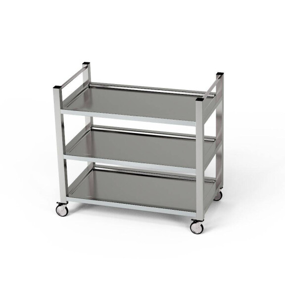 Cărucior pentru ospătari din oțel inoxidabil cu 3 rafturi și mâner vertical 110x70x85 cm | FORGAST