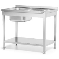 Masă inox cu chiuvetă cu 1 vas stânga cu raft 100x60x85 cu șuruburi | FORGAST FG15336