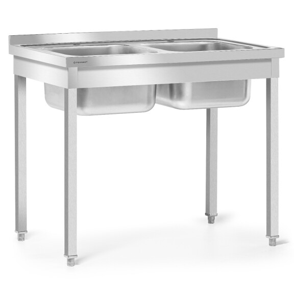Masă din oțel inoxidabil cu chiuvetă cu 2 compartimente 100x60x85 cu șuruburi | FORGAST FG15335