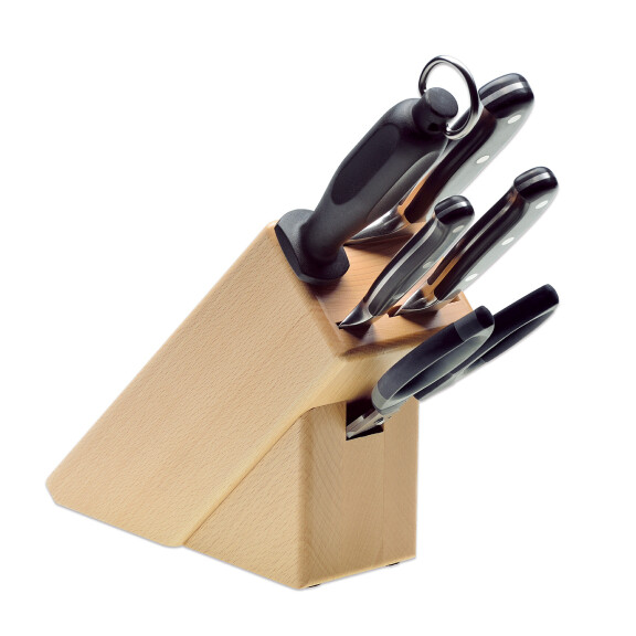 Set de cuțite BestCut în bloc din lemn de fag - 5 piese | GIESSER MESSER 9891 b5 bc