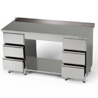 Masă de lucru din oțel inoxidabil cu 2 blocuri de 3 sertare și raft 170x70x85 cm | FORGAST