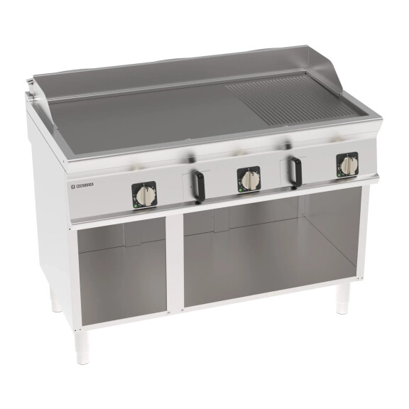 Placă grill electrică, 2/3 netedă, 1/3 ondulată, pe o bază deschisă, 120 cm, 400V Tecno74 | TECNOINOX 716207