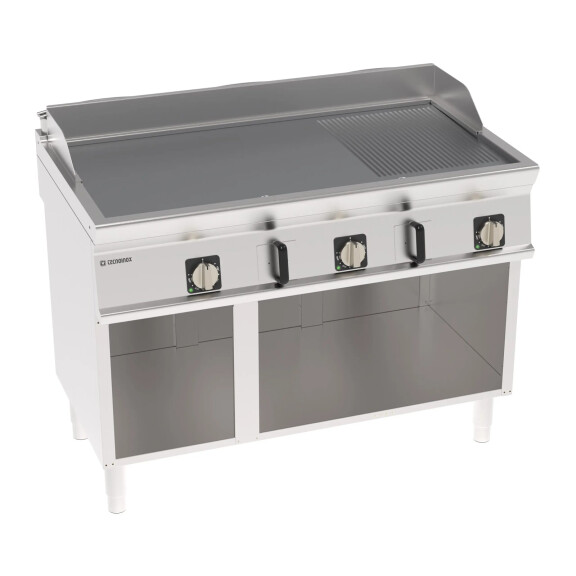 Placă pentru grătar electric, 2/3 netedă, 1/3 ondulată, cromată., perie., bază deschisă, 120 cm, 400V Tecno74 | TECNOINOX 716210