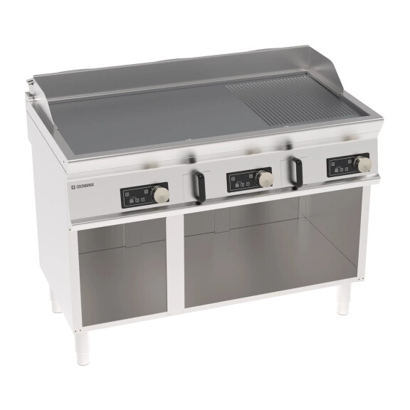 Grătar electric, control electronic, 2/3 neted, 1/3 canelat, cromat., perie.bază deschisă, 120 cm, 400V Tecno74 | TECNOINOX 716250