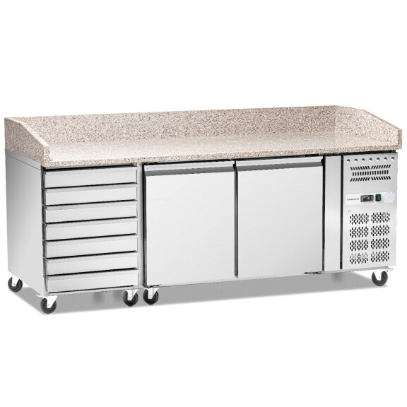 Masă frigorifică pentru pizza cu 2 uși și sertare 428 l | FORGAST FG07204
