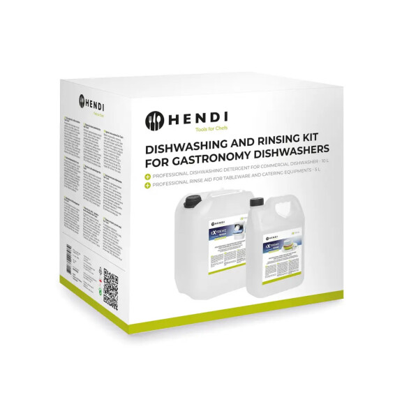 Zestaw profesjonalnych preparatów do mycia i płukania naczyń w zmywarkach gastronomicznych | HENDI 979792