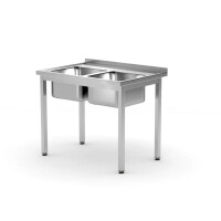 Masă cu chiuvetă cu 2 căzi, 100x60x85 cm | HENDI 811580