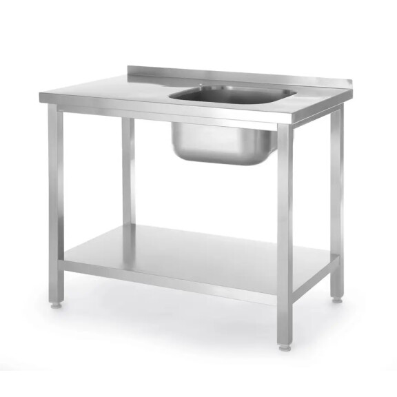 Masă cu chiuvetă cu 1 vas și raft, 100x60x85 cm | HENDI 817025