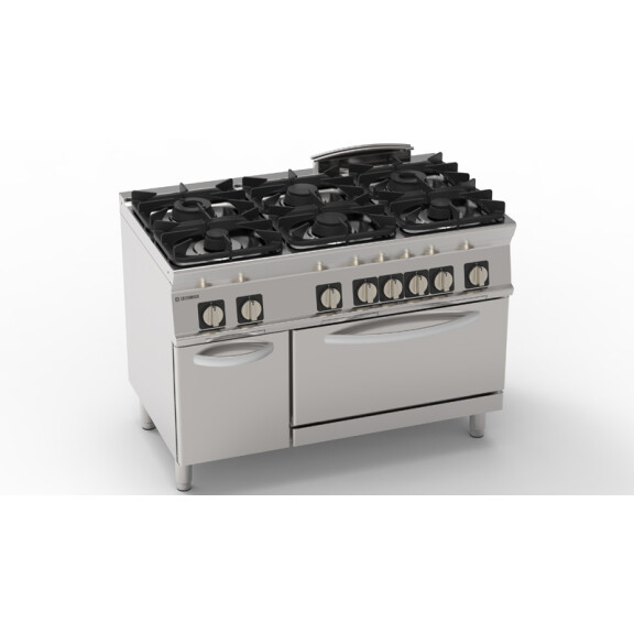 Aragaz gastronomic cu 6 arzătoare cu cuptor electric GN2/1 30 kW | TECNOINOX 713152
