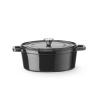 Oală din fontă emailată, 4,4 L, neagră, 36.5x29x(H)11.5 cm, ovală | HENDI 626887