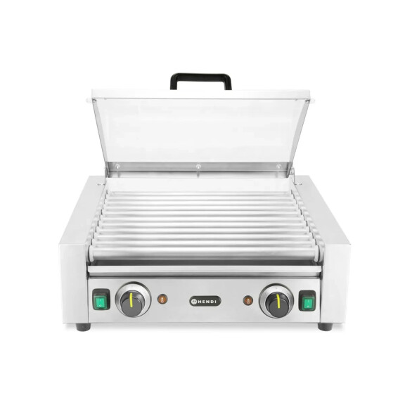 Încălzitor cu role pentru crenvurști, cu două zone și capac, 11 role, 0,98 kW, 230 V | HENDI 268650