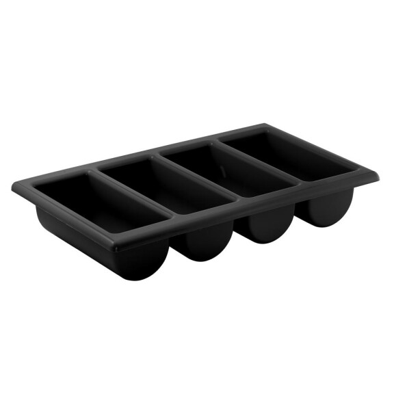 Recipient pentru tacâmuri, GN 1/1, polipropilenă, negru, 53x32.5x10 cm | APS 11954