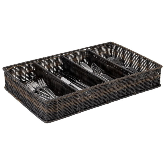 Recipient pentru tacâmuri împletit GN 1/1, maro, 53x32.5x9 cm | APS 11966