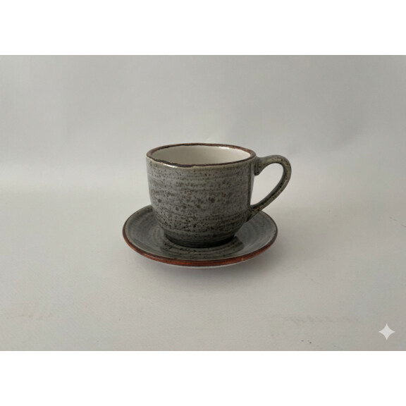 Ceașcă Bel 280 ml cu farfurioară 15 cm Still Rustic gri | KERA CERAMICA 2.3.4.RUSTIC GRI