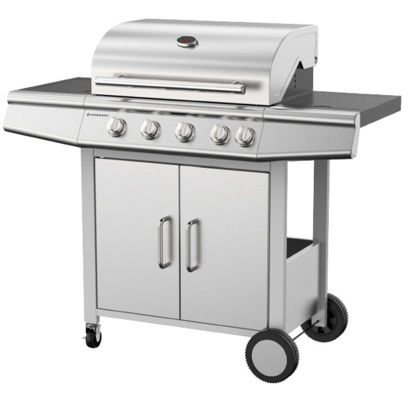 Grătar de grădină pe gaz cu dulap pentru butelie și arzător lateral, număr de arzătoare 4+1, 17.4 kW | FORGAST FG09108
