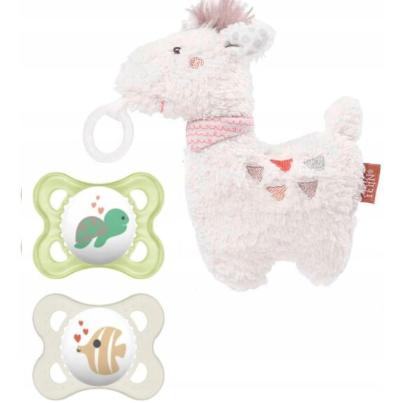 MAM ORIGINAL sucette x2 0-6msc + mascotte FEHN avec poignée