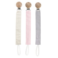 Porte-tétine en bois et coton RUBY avec clip 3 pièces