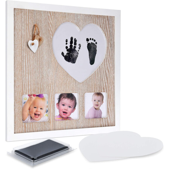 Cadre photo NAVARIS, empreintes de mains et de pieds 28x29 cm + tampon encreur
