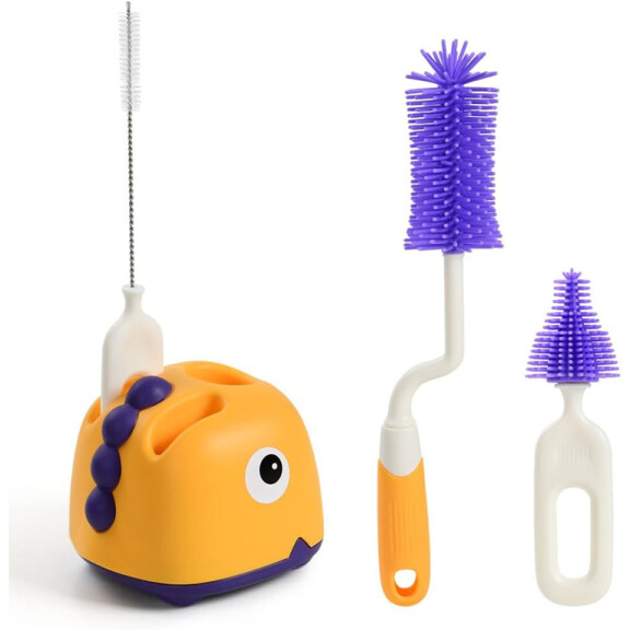 VICLOON Grosse brosse en silicone 3en1 pour nettoyer les biberons, les tétines et les sucettes 32cm