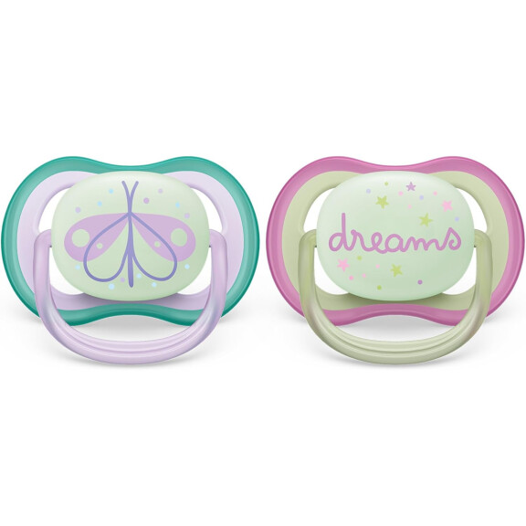 PHILIPS AVENT Ultra Air Sucettes de nuit x 2 0-6msc LUMIERE FONCEE