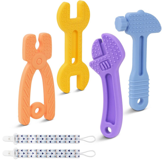 Dentition en silicone alimentaire 4 pièces + étiquettes 0-12m