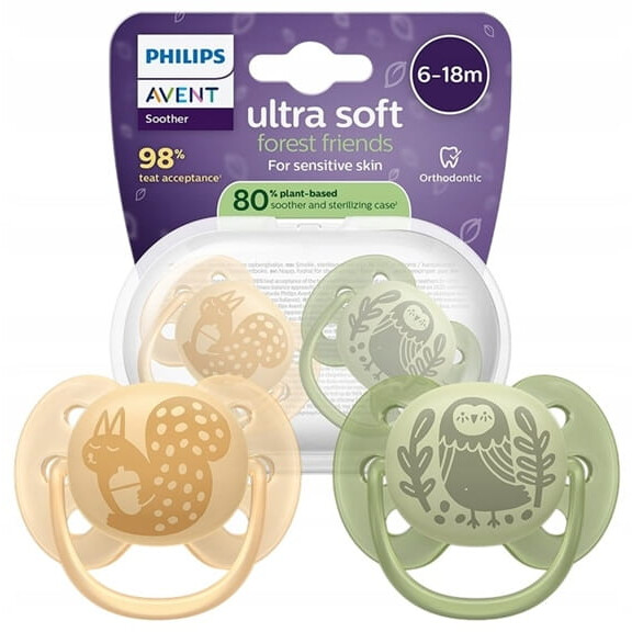 PHILIPS AVENT Ultra Doux Amis de la Forêt tétines x 2 6-18msc