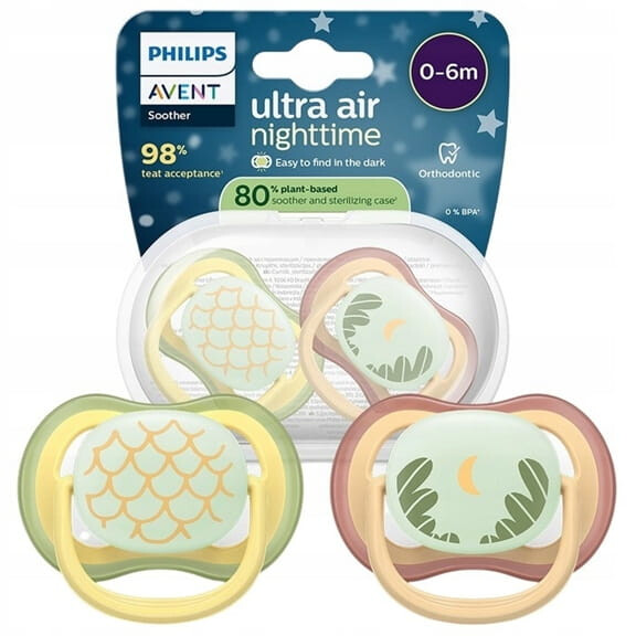 PHILIPS AVENT Ultra Air Sucettes de nuit x 2 0-6msc LUMIERE FONCEE