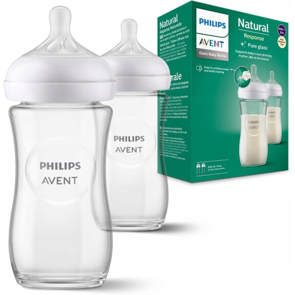 PHILIPS AVENT Natural RESPONSE Bouteille 240ml 1msc+ VERRE x2