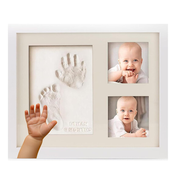 BUBZI cadre photo en bois, empreintes de mains et de pieds 23 x 28 cm + argile