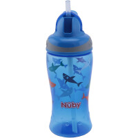 NUBY Flip-it Cup tasse anti-fuite avec paille 12 m+ 360 ml REQUINS