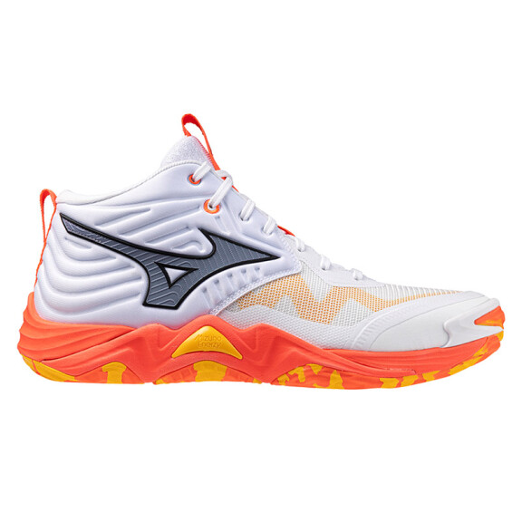 Mizuno Wave Momentum Elite Mid White / Fiery Coral / Citrus - buty do badmintona