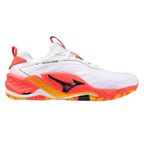 Mizuno Wave Stealth Neo 2 White / Fiery Coral / Citrus - buty do badmintona