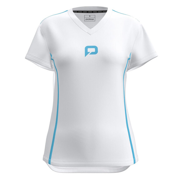 Pallap Tech Women's V-Neck T-Shirt White / Cyan Blue - koszulka damska