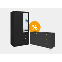 Zestaw Siena D2 szafa + komoda | czarny
