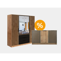 Zestaw Bali D4 lux szafa + komoda | czarny/lamele