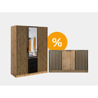 Zestaw Bali D3 lux szafa + komoda | czarny/lamele