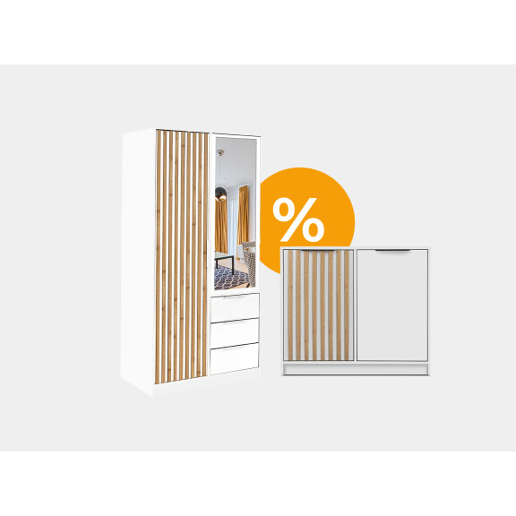 Zestaw Bali D2 lux szafa + komoda | biały/lamele